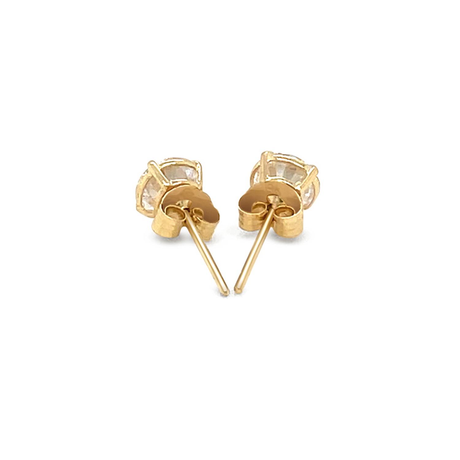 14k Yellow Gold Stud Earrings with White Hue Faceted Cubic Zirconia(5mm) - Image 3