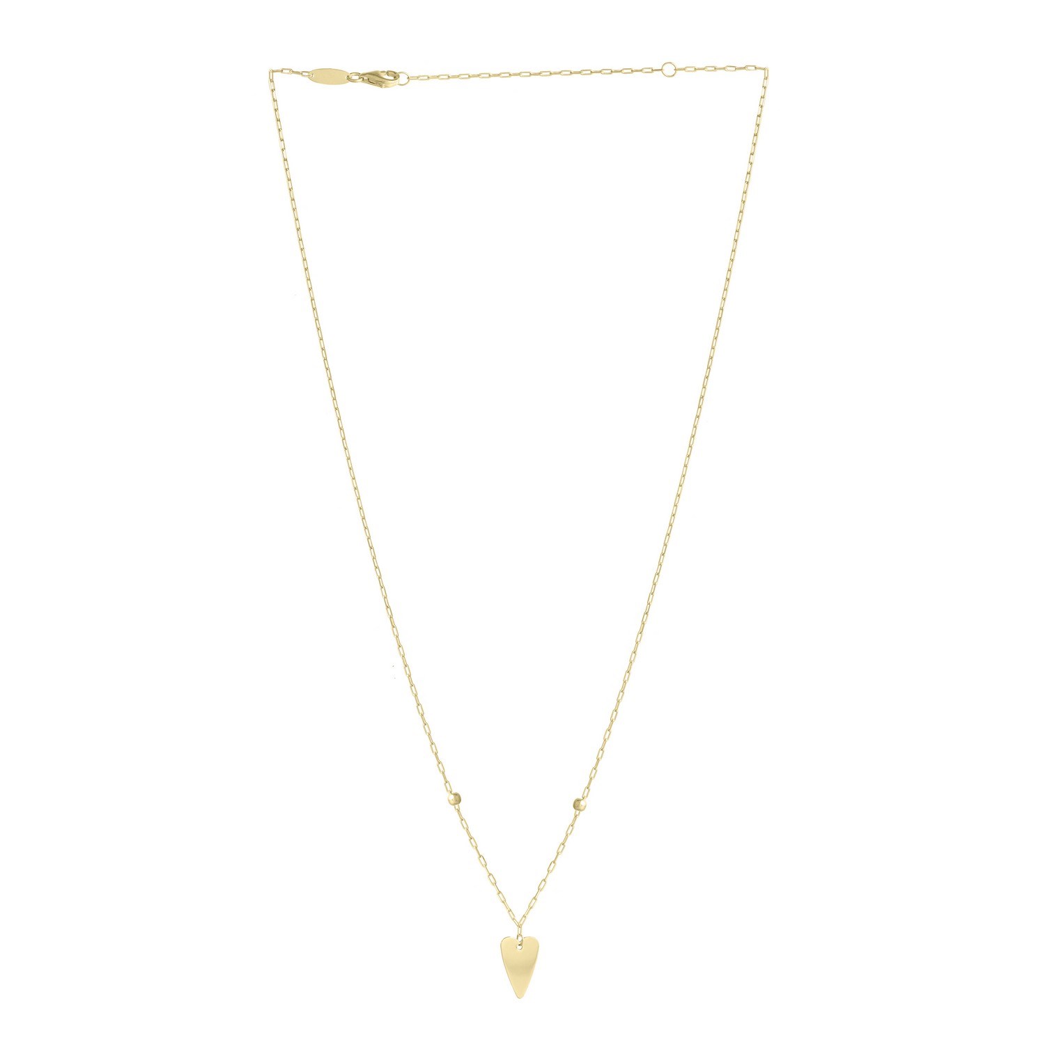 14K Yellow Gold Elongated Heart and Bead Station Necklace - Image 2