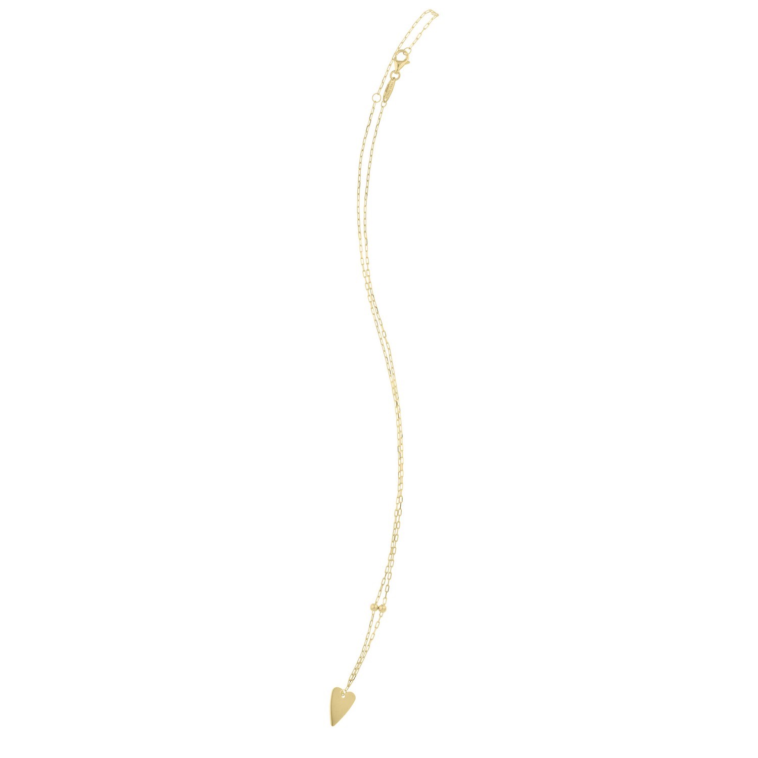 14K Yellow Gold Elongated Heart and Bead Station Necklace - Image 3