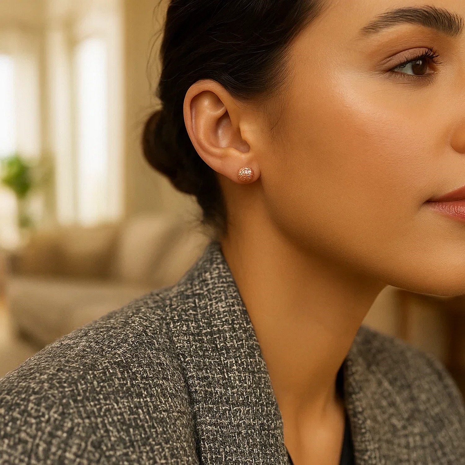 14k Rose Gold Ball Earrings with Crystal Cut Texture(5mm) - Image 2