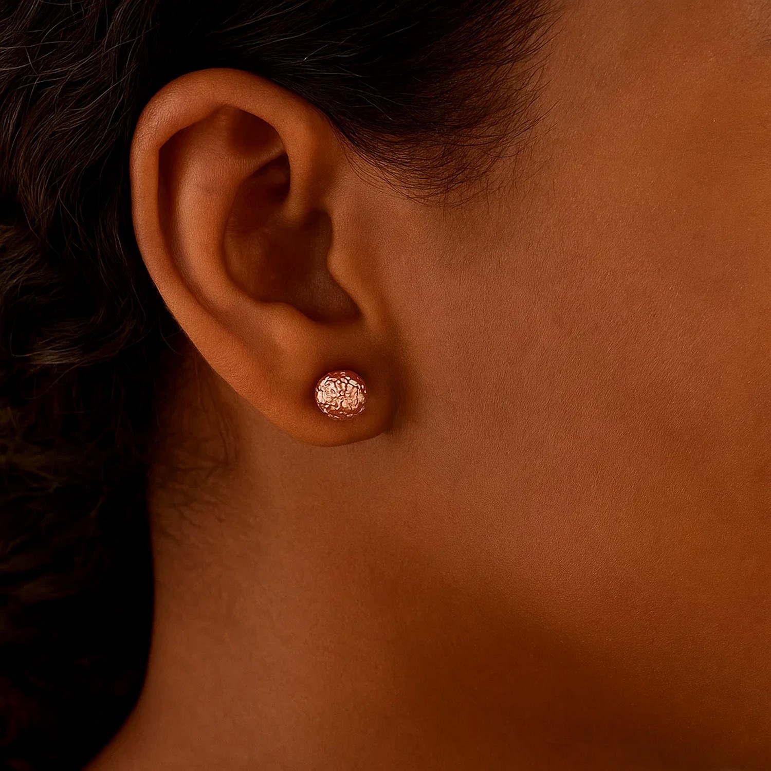 14k Rose Gold Ball Earrings with Crystal Cut Texture(5mm) - Image 3