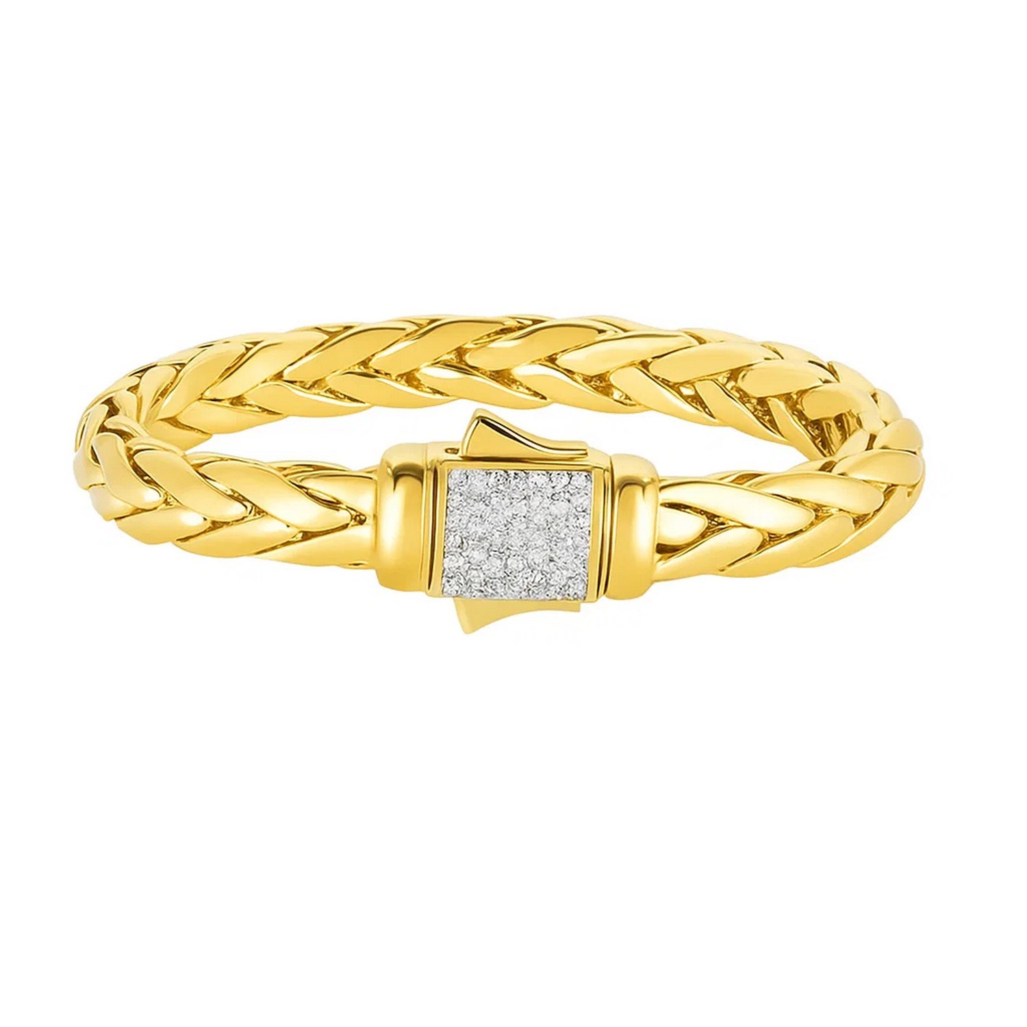 Woven Rope Bracelet with Diamond Accented Clasp in 14k Yellow Gold - Image 2