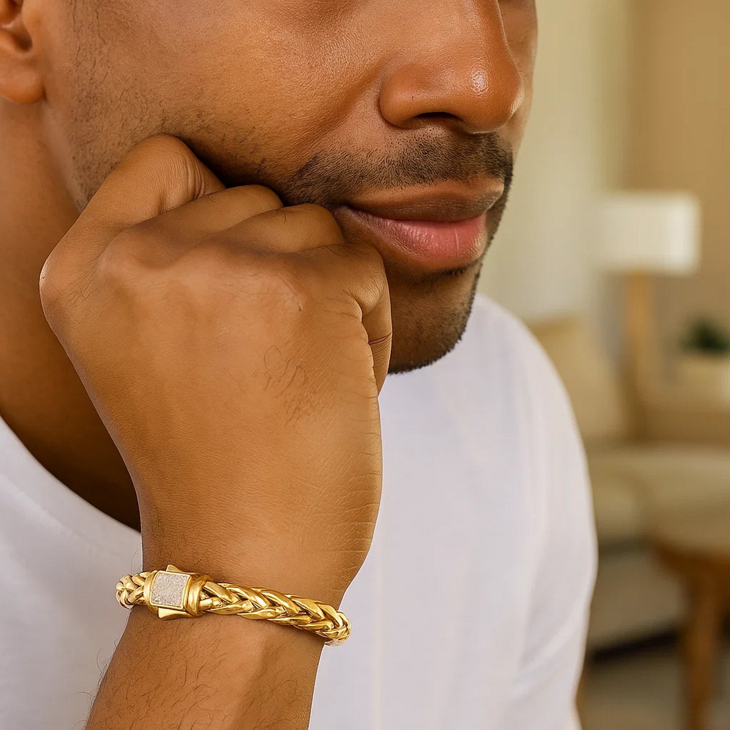 Woven Rope Bracelet with Diamond Accented Clasp in 14k Yellow Gold - Image 3