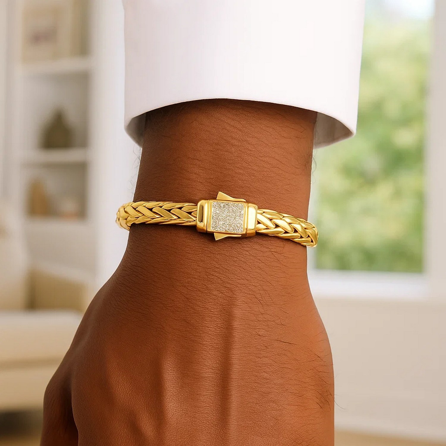 Woven Rope Bracelet with Diamond Accented Clasp in 14k Yellow Gold - Image 4