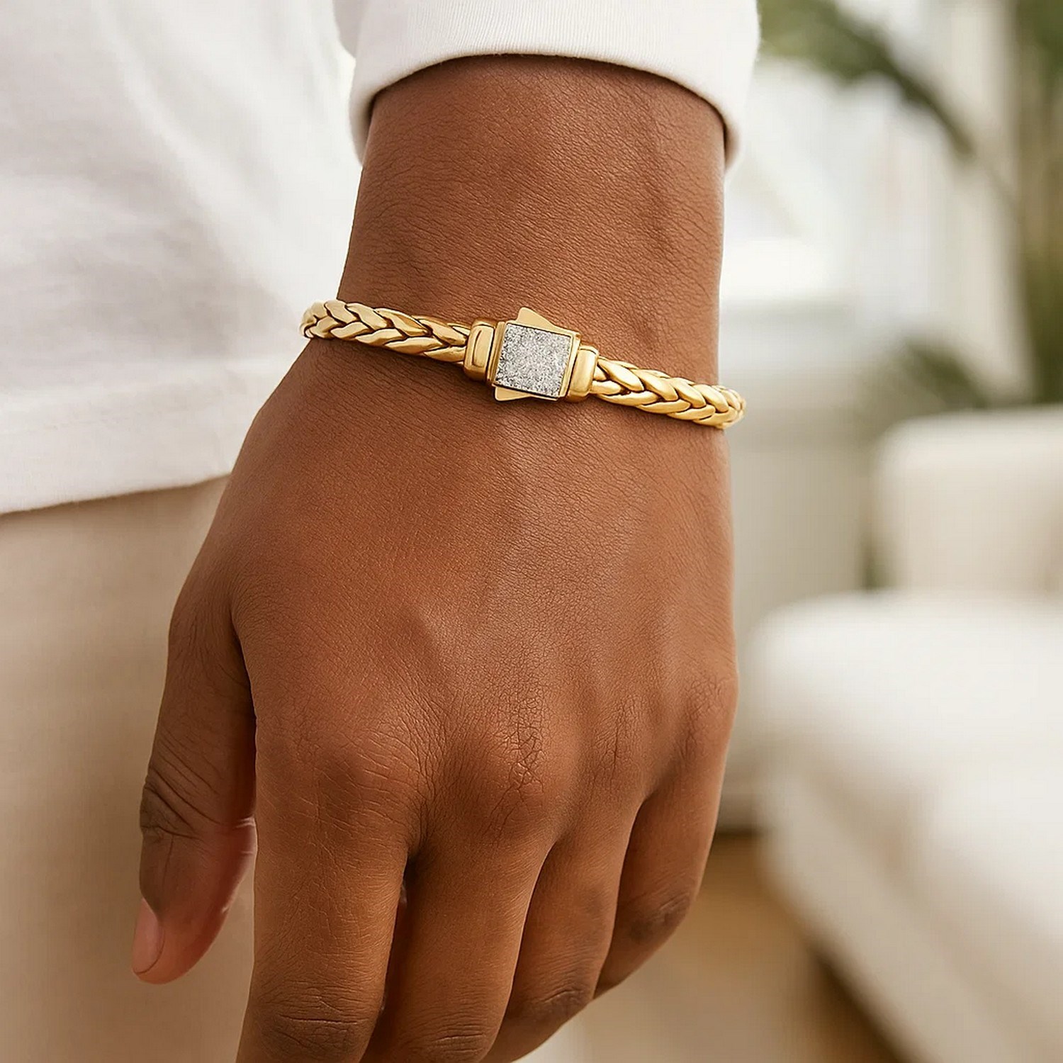 Woven Rope Bracelet with Diamond Accented Clasp in 14k Yellow Gold - Image 5