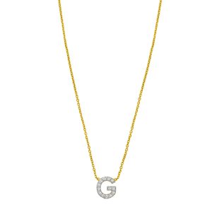 14K Yellow Gold Mini Diamond G Initial Pendant Necklace