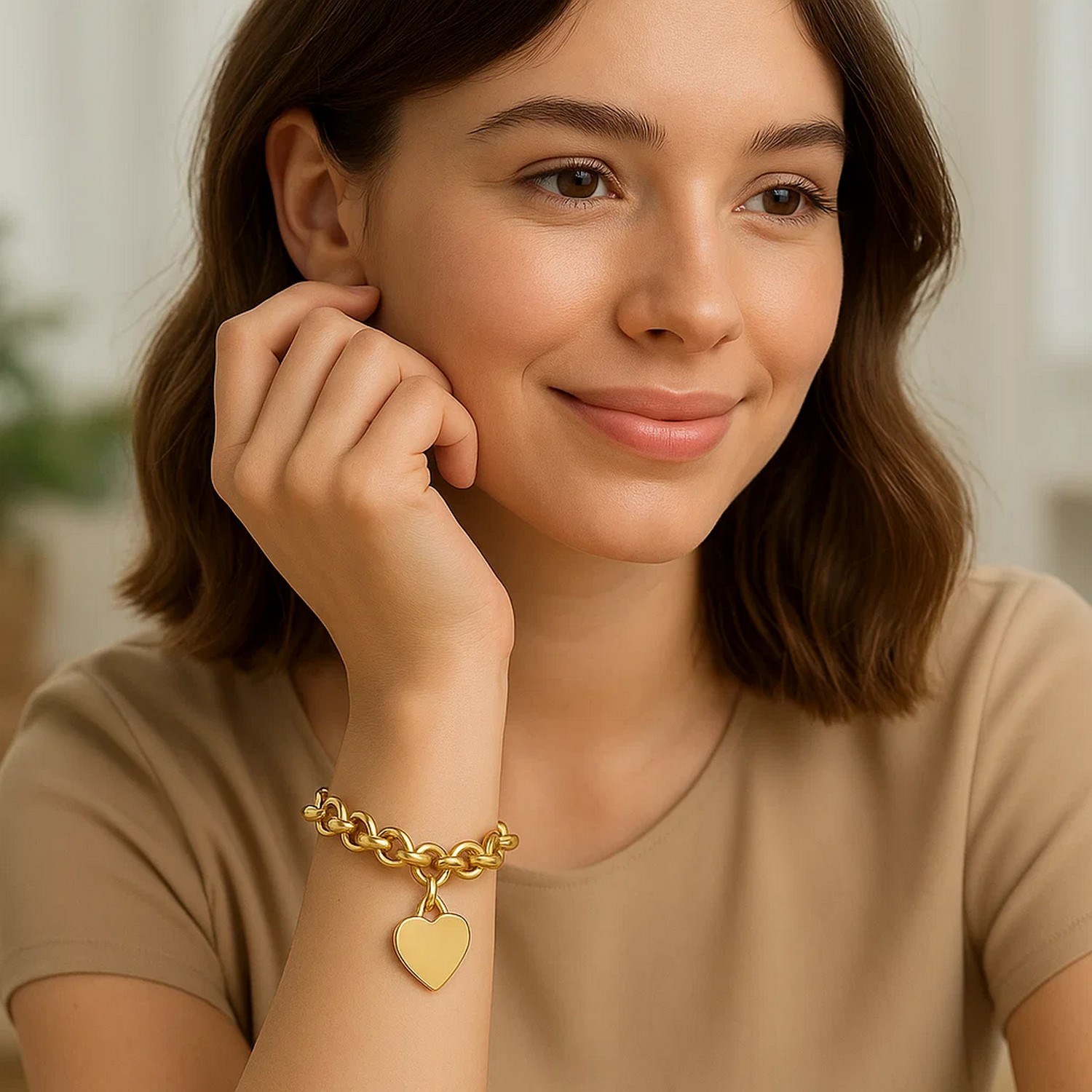 Heart Tag with Rolo Link Bracelet in 14K Yellow Gold (11.40 mm) - Image 3