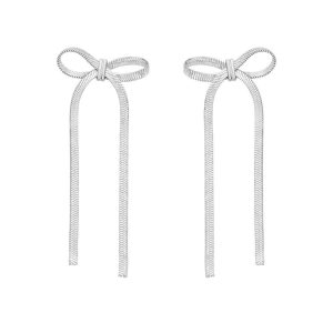 Sterling Silver Snake Chain Drop Dangle Bow Earrings