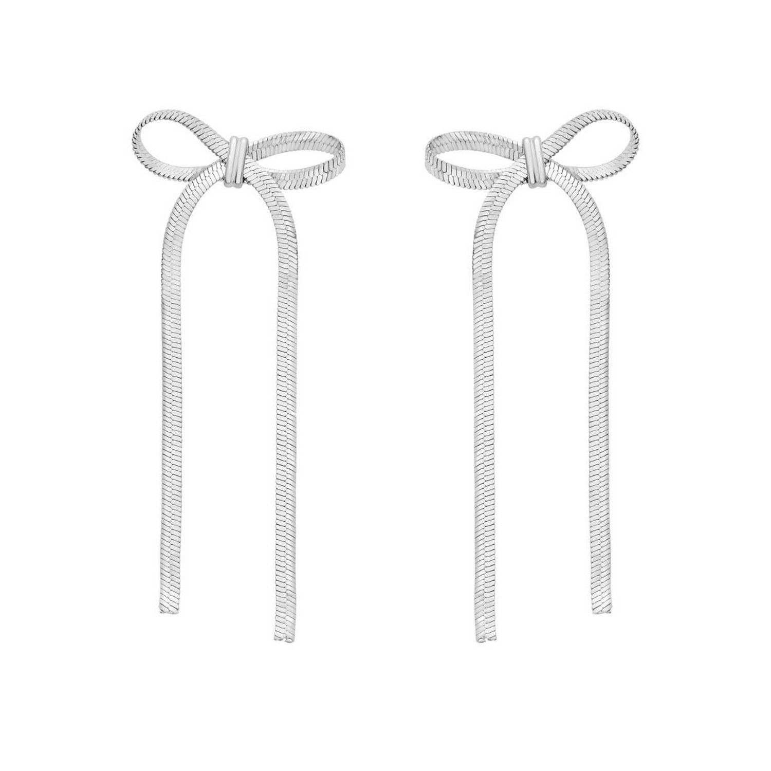 Sterling Silver Snake Chain Drop Dangle Bow Earrings
