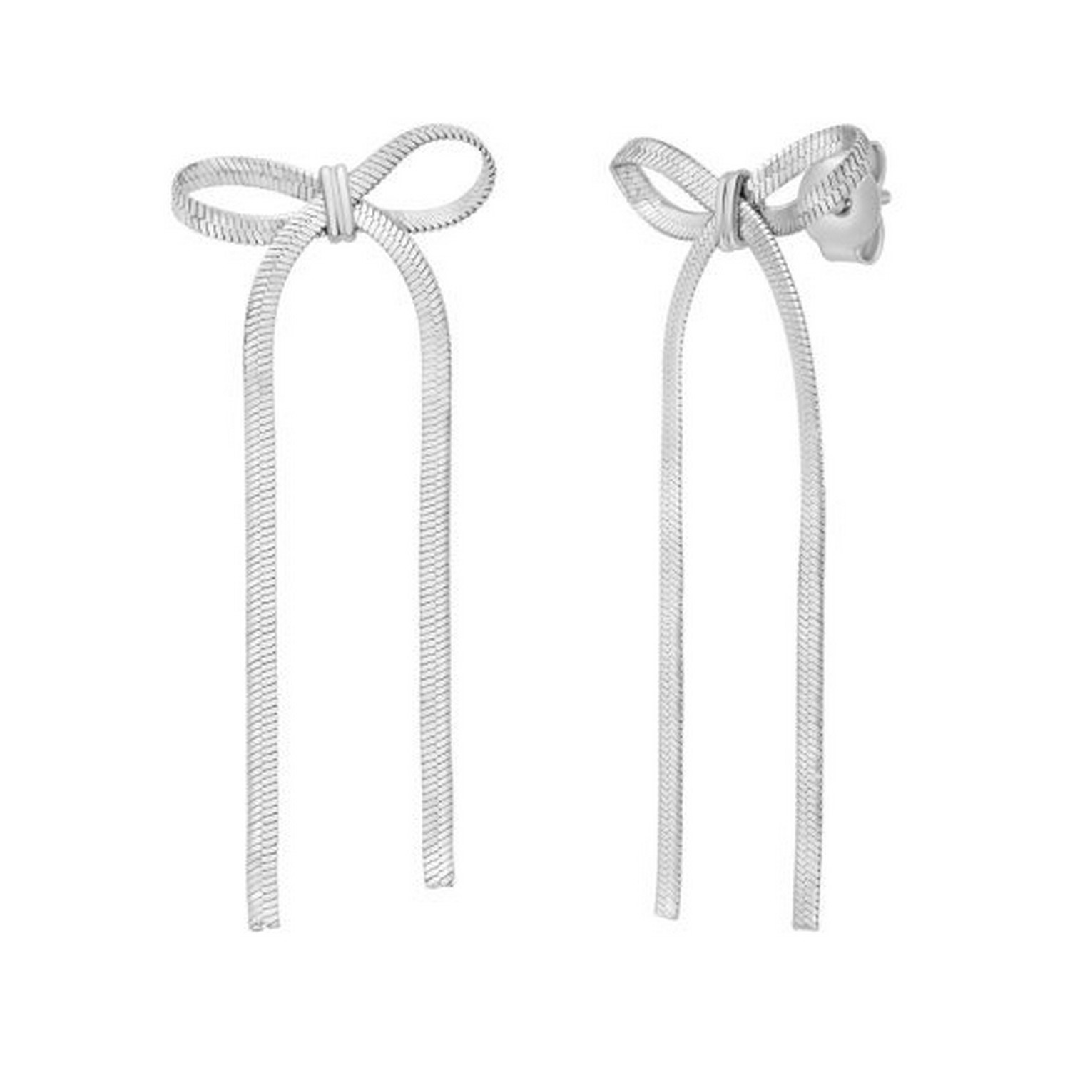 Sterling Silver Snake Chain Drop Dangle Bow Earrings - Image 2