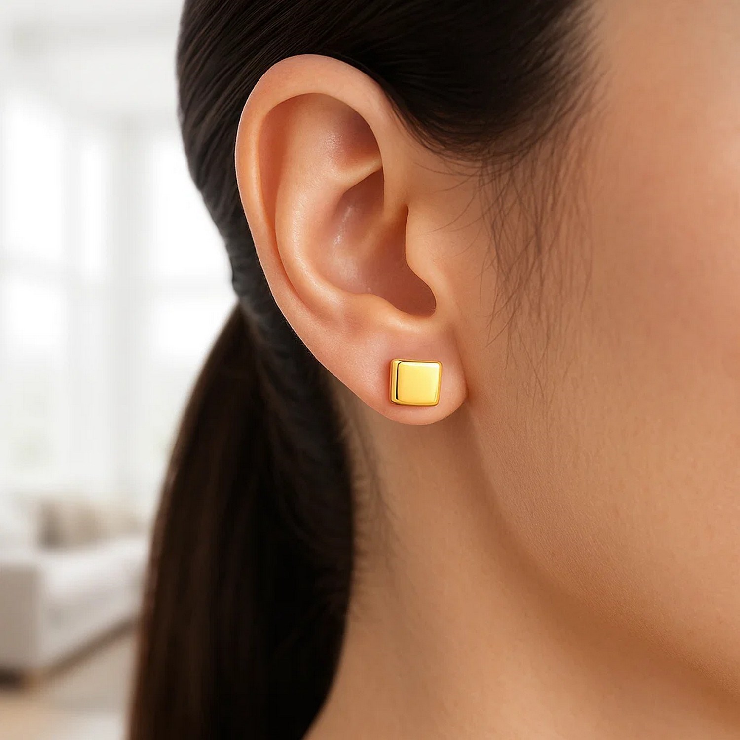 14k Yellow Gold Polished Cube Post Earrings - Image 2