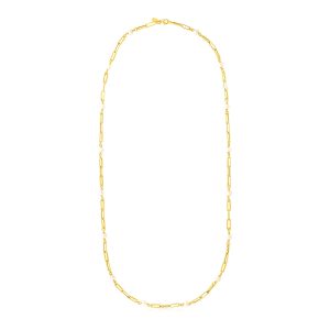 14k Yellow Gold Paperclip Chain and Pearl Necklace