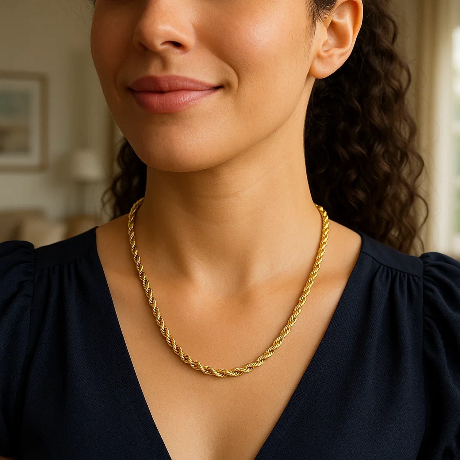 Sterling Silver Yellow Gold Plated Diamond Cut Royal Rope Chain (4.40 mm) - Image 5