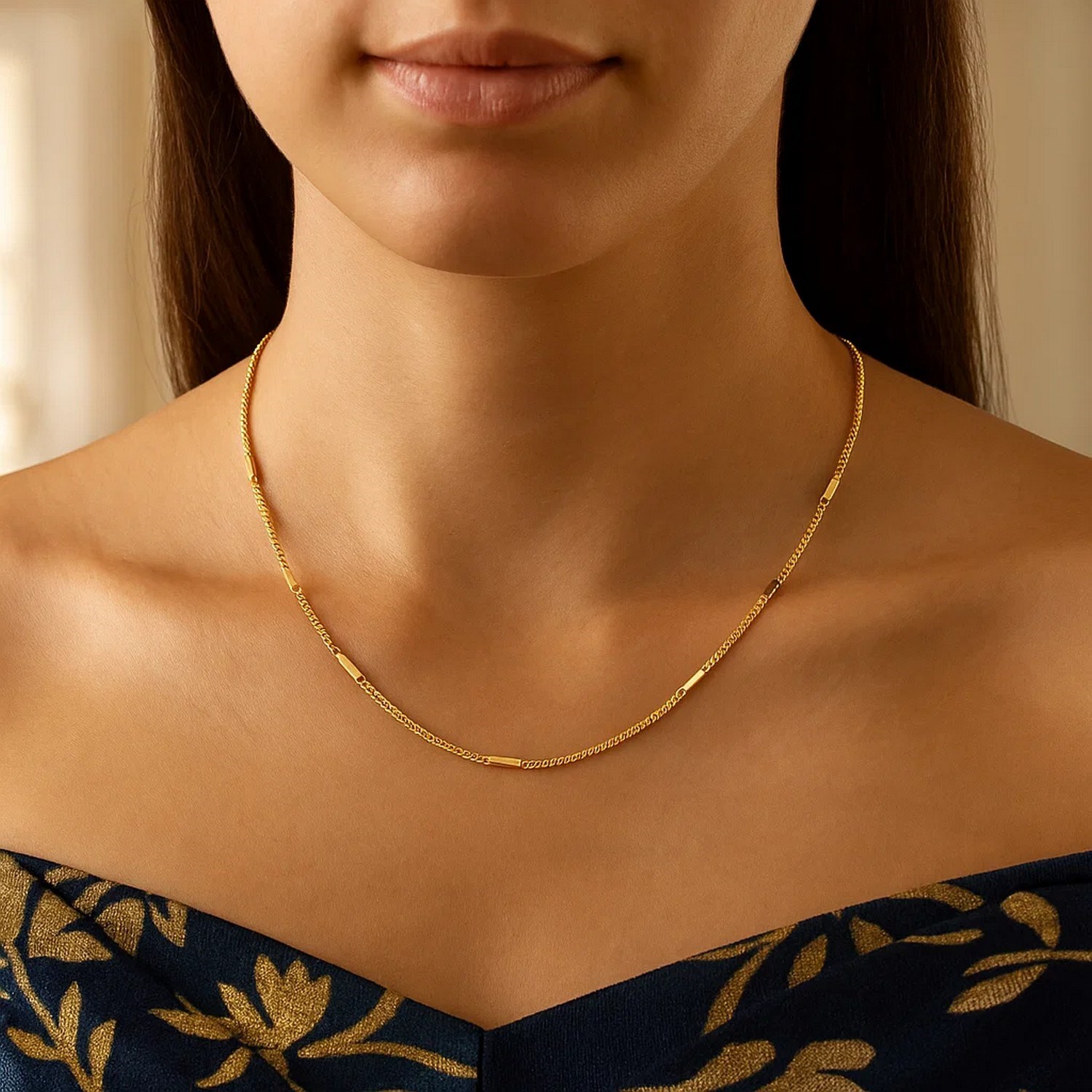 Diamond Cut Bar Links Pendant Chain in Yellow Gold (1.30 mm) - Image 5