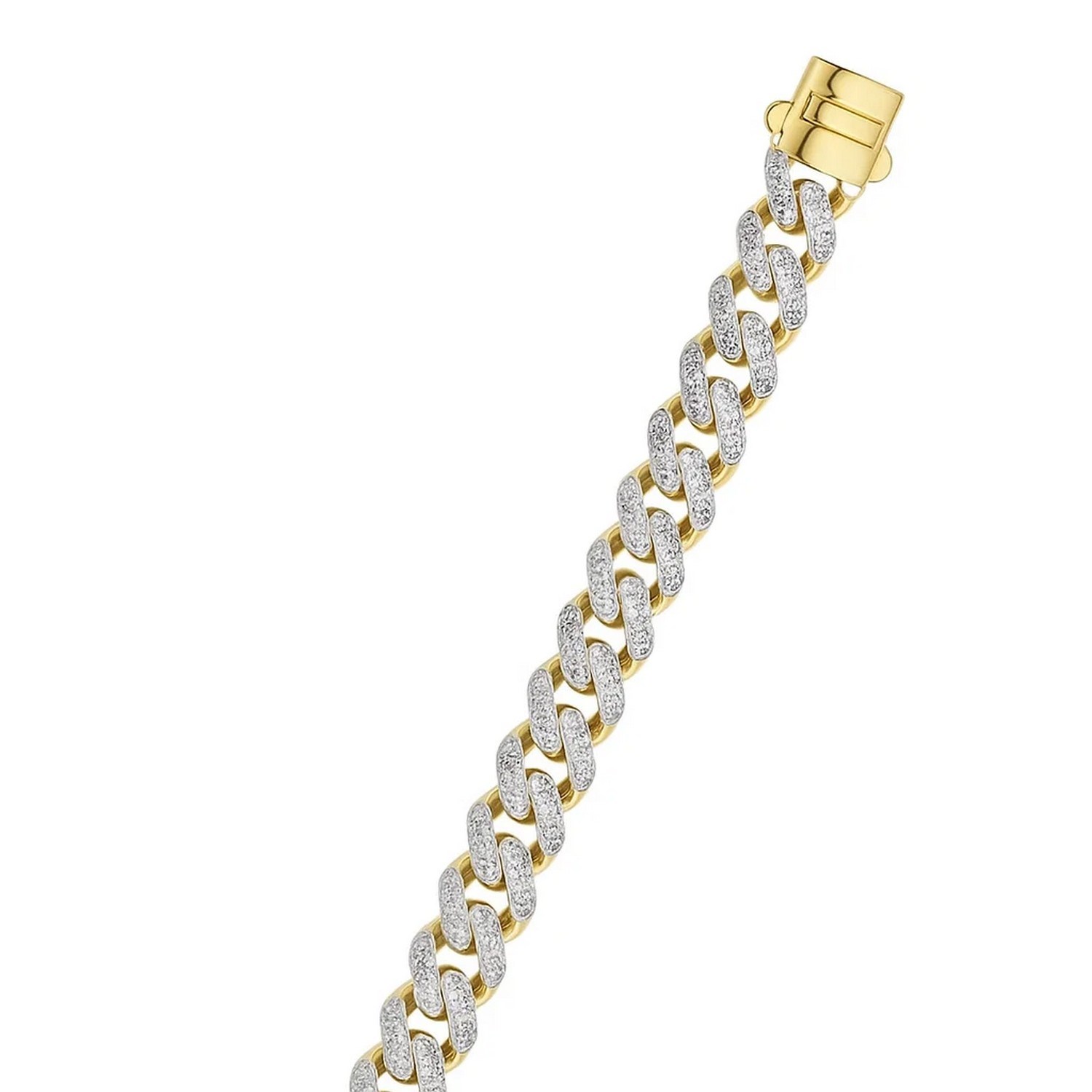 14k Two Tone Gold Curb Chain Bracelet with Diamond Pave Links (11.50 mm) - Image 6