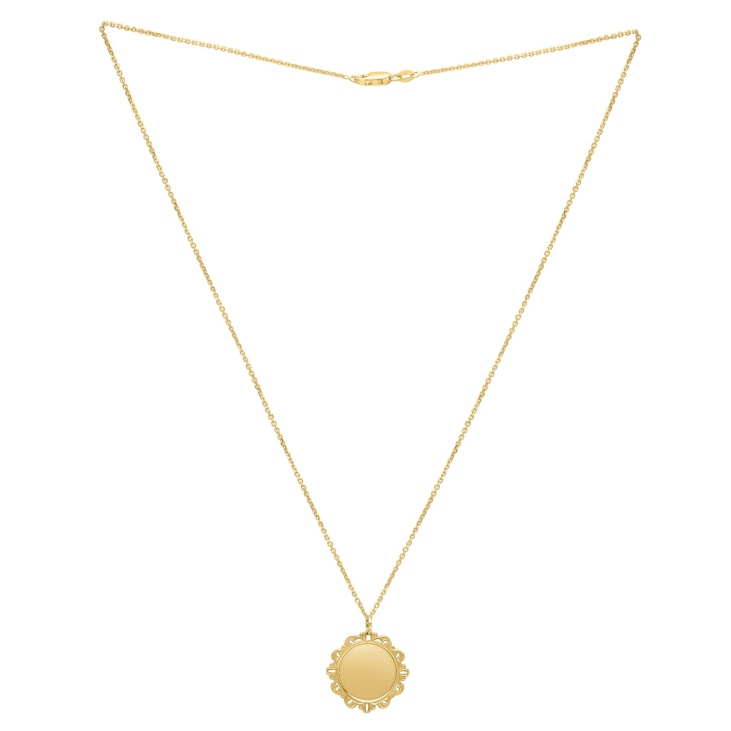 Baroque Round Pendant and Necklace in 14K Yellow Gold - Image 3