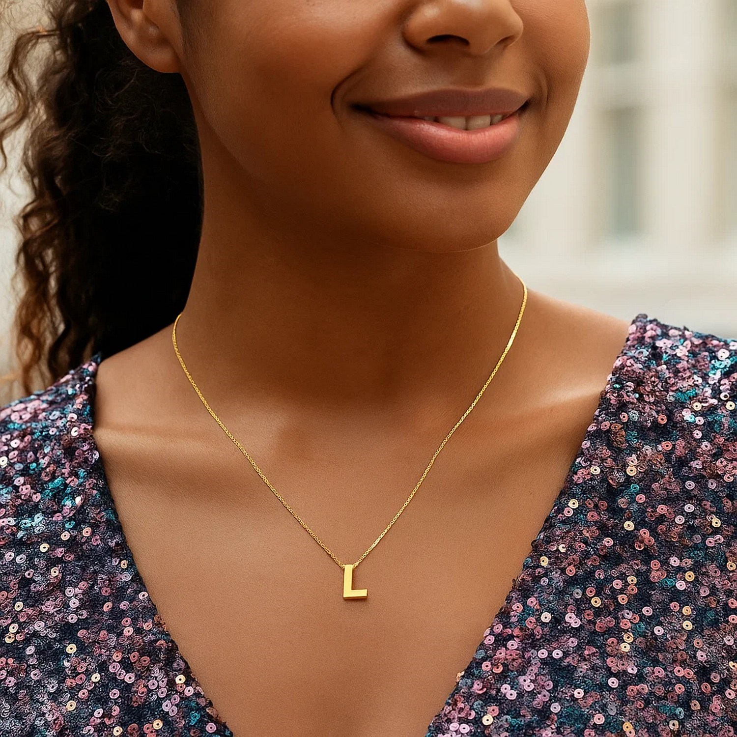 14K Yellow Gold Yours Truly Block Letter Initial L Necklace - Image 3