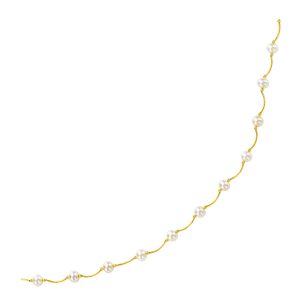 14k Yellow Gold Arc Link Necklace with White Pearls