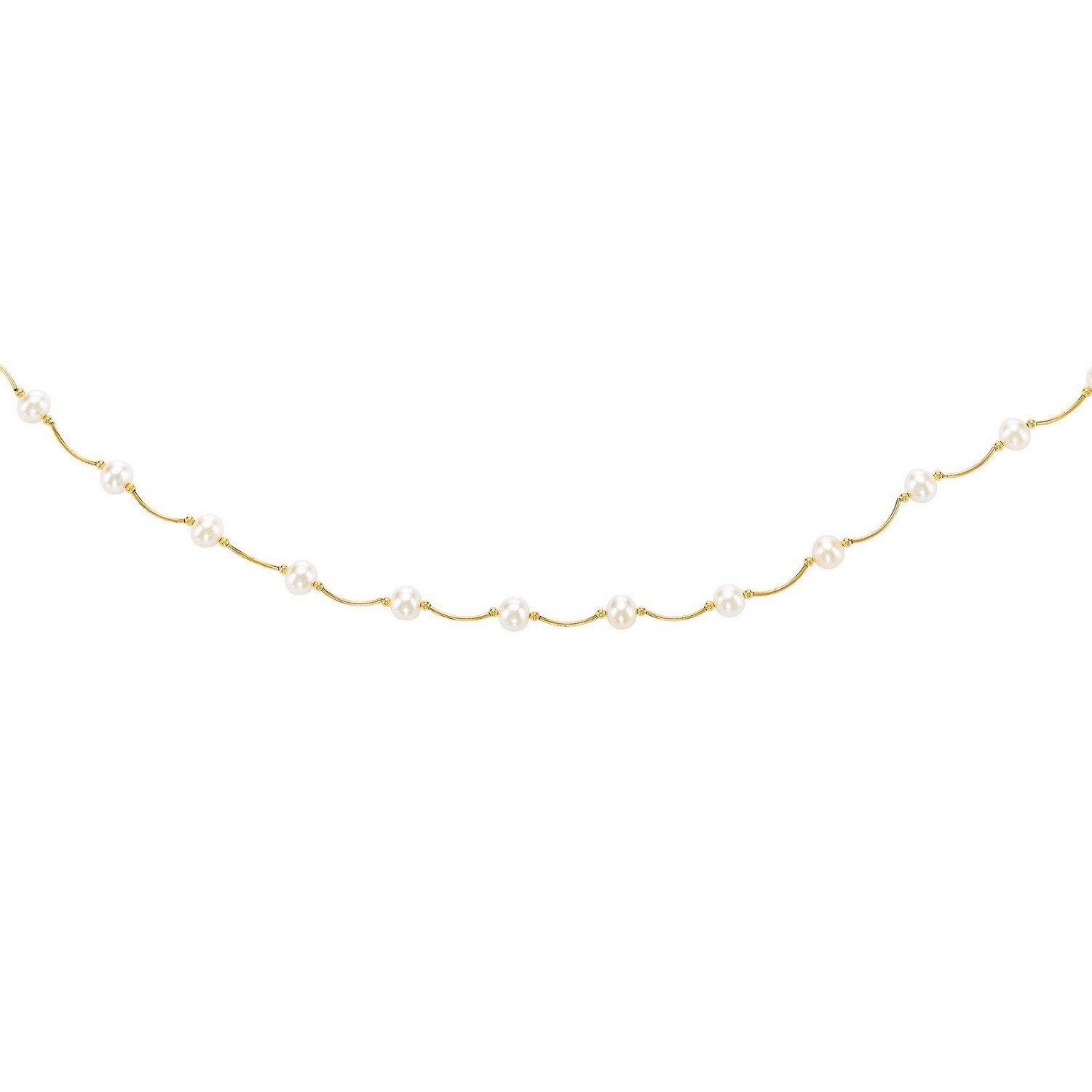 14k Yellow Gold Arc Link Necklace with White Pearls - Image 2