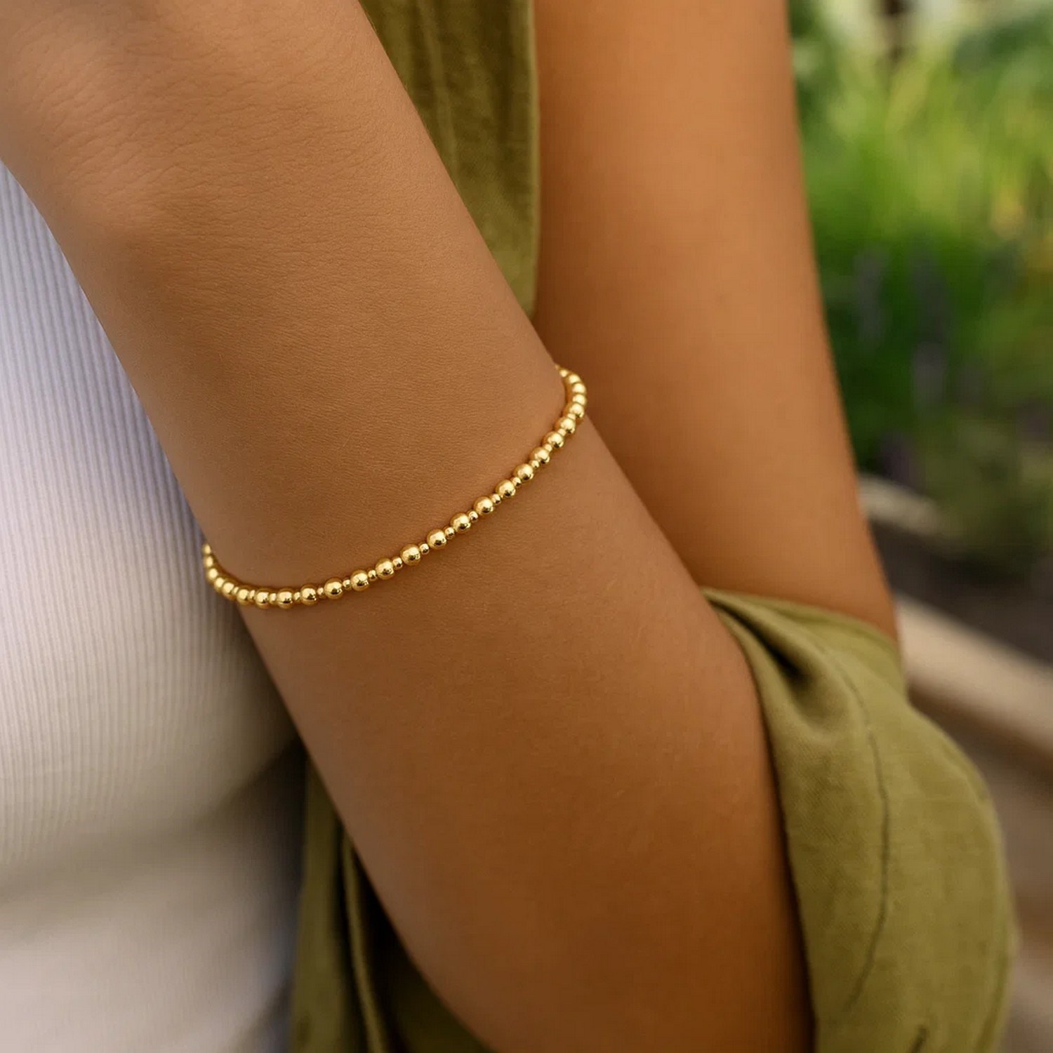 14K Yellow Gold Pallina Bead Bracelet (3.00 mm) - Image 4