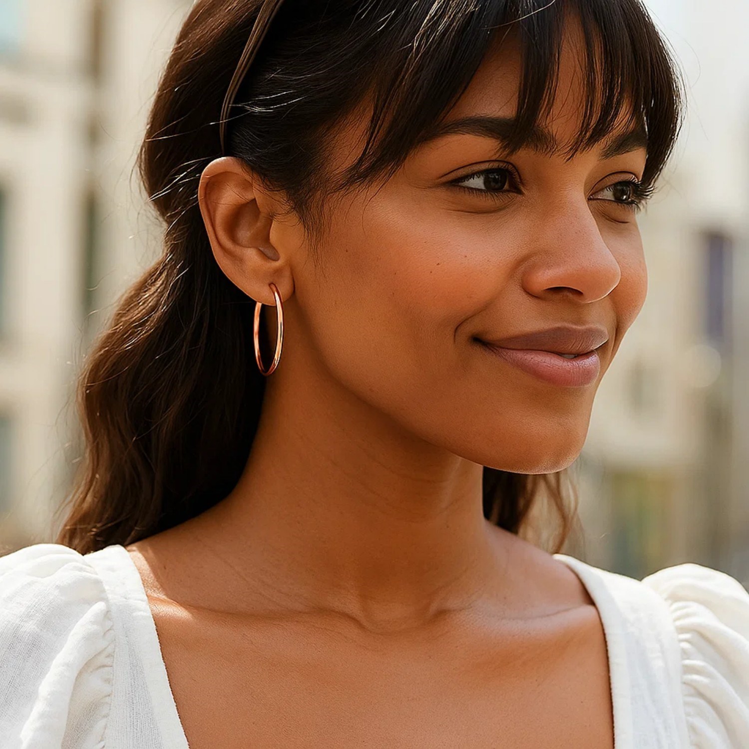 Classic Hoop Earrings in 14K Rose Gold (2x30 mm) - Image 2