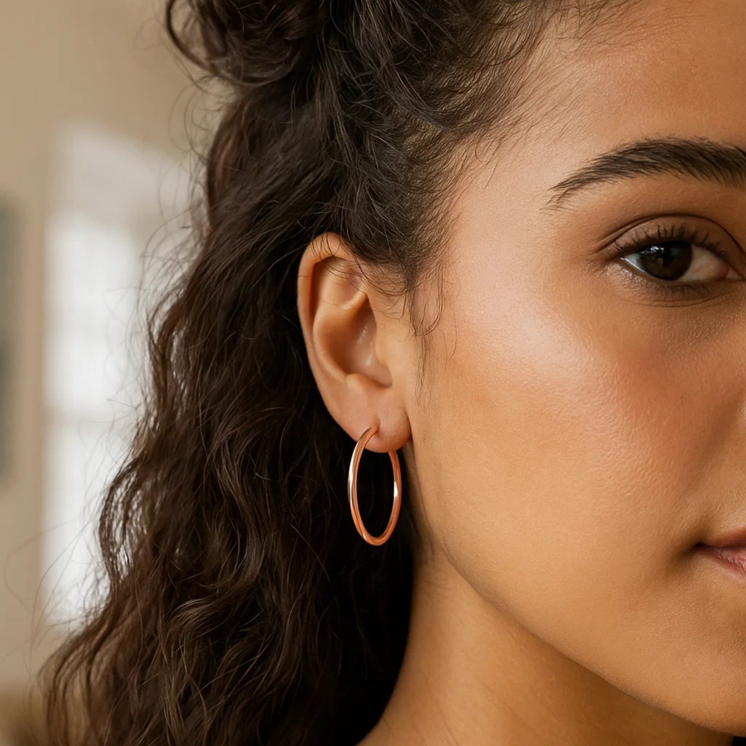 Classic Hoop Earrings in 14K Rose Gold (2x30 mm) - Image 3