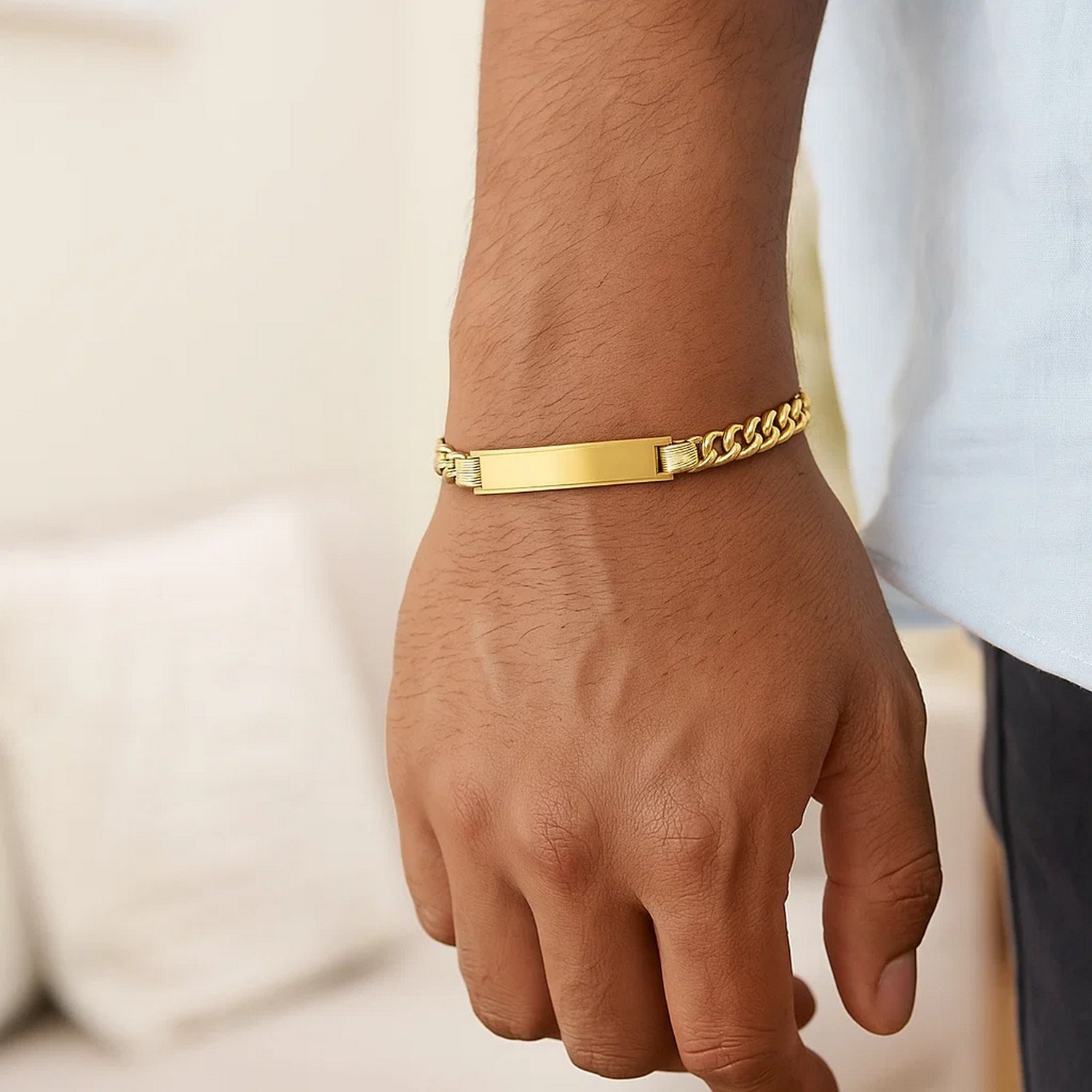 14K Yellow Gold Lite Cuban ID Bracelet (6.60 mm) - Image 3