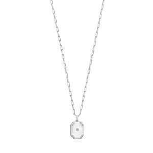 Sterling Silver Rhodium Plated Cubic Zirconia Octagonal Star Locket Necklace