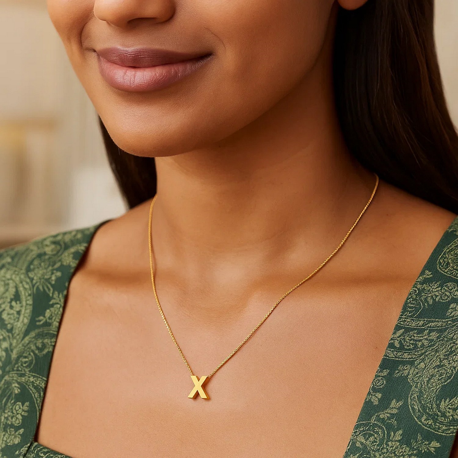 14K Yellow Gold Yours Truly Block Letter Initial X Necklace - Image 3