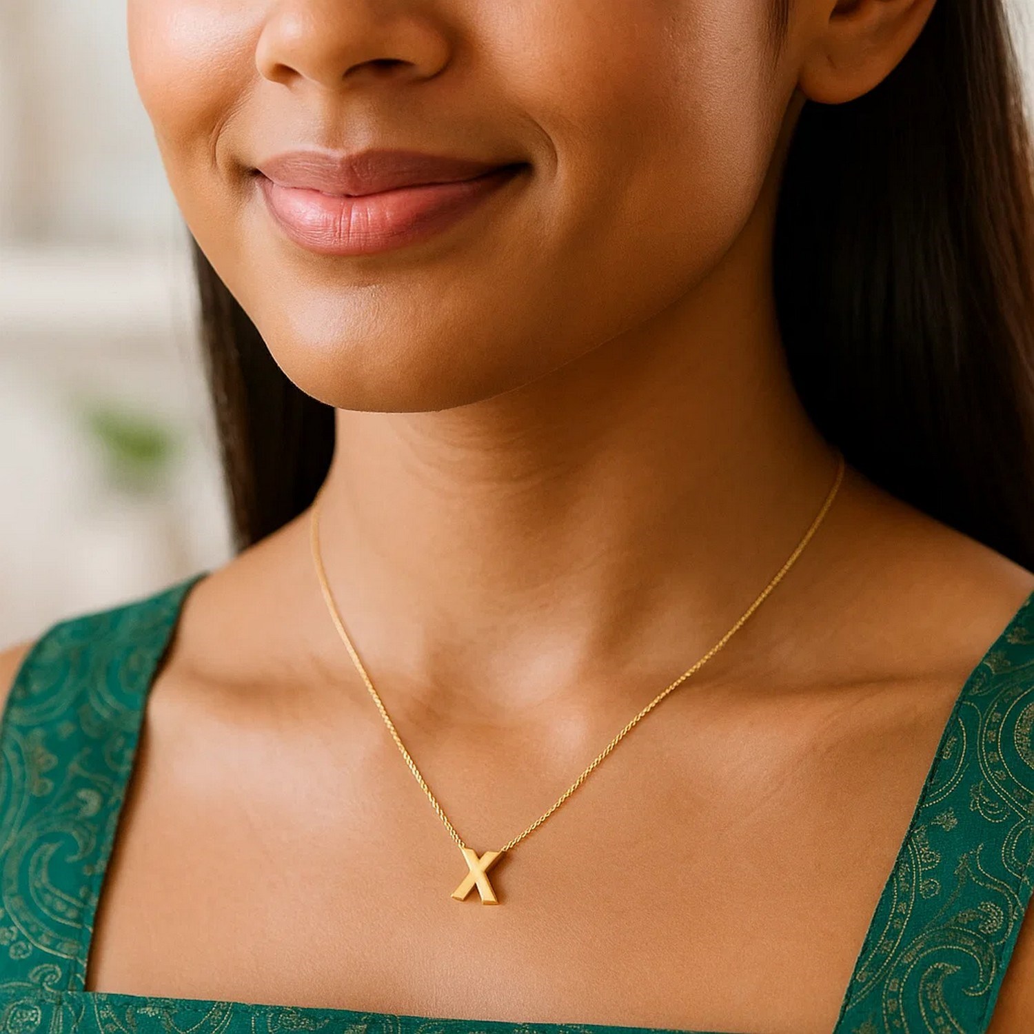 14K Yellow Gold Yours Truly Block Letter Initial X Necklace - Image 4