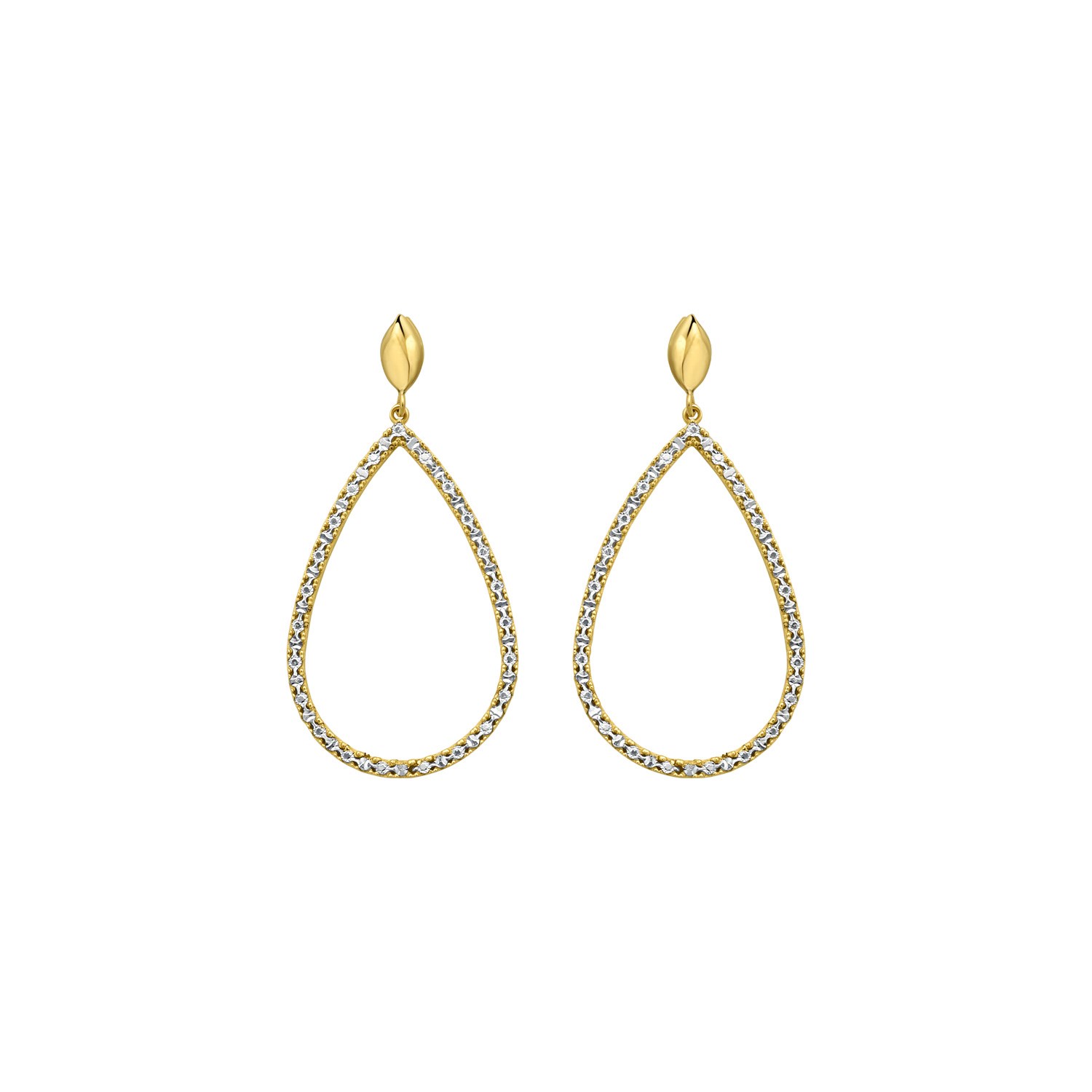 14K Two Tone Gold Diamon Oro Marquise Earrings - Image 2