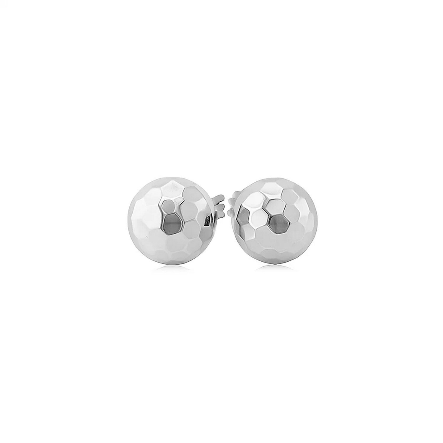 14k White Gold Ball Earrings with Faceted Texture(7mm) - Image 2