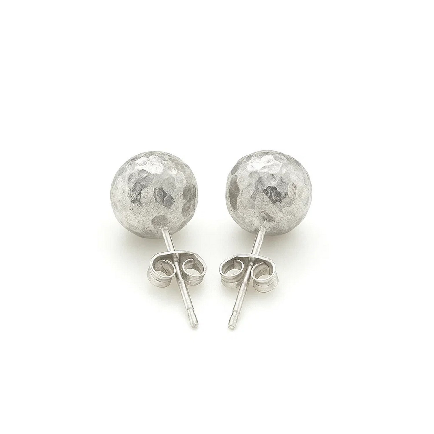 14k White Gold Ball Earrings with Faceted Texture(7mm) - Image 3