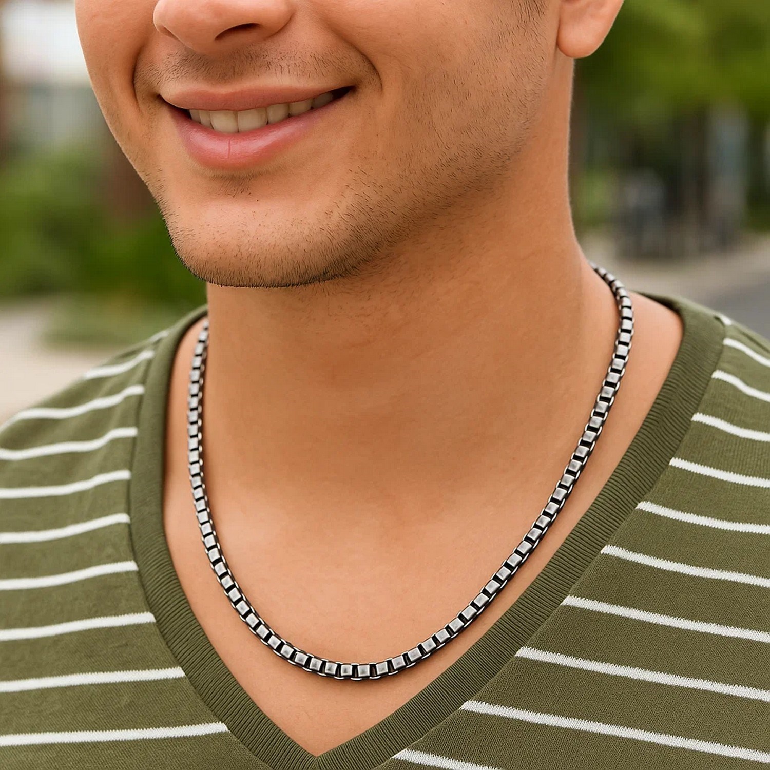 Sterling Silver Gunmetal Finish Round Box Chain Necklace - Image 3