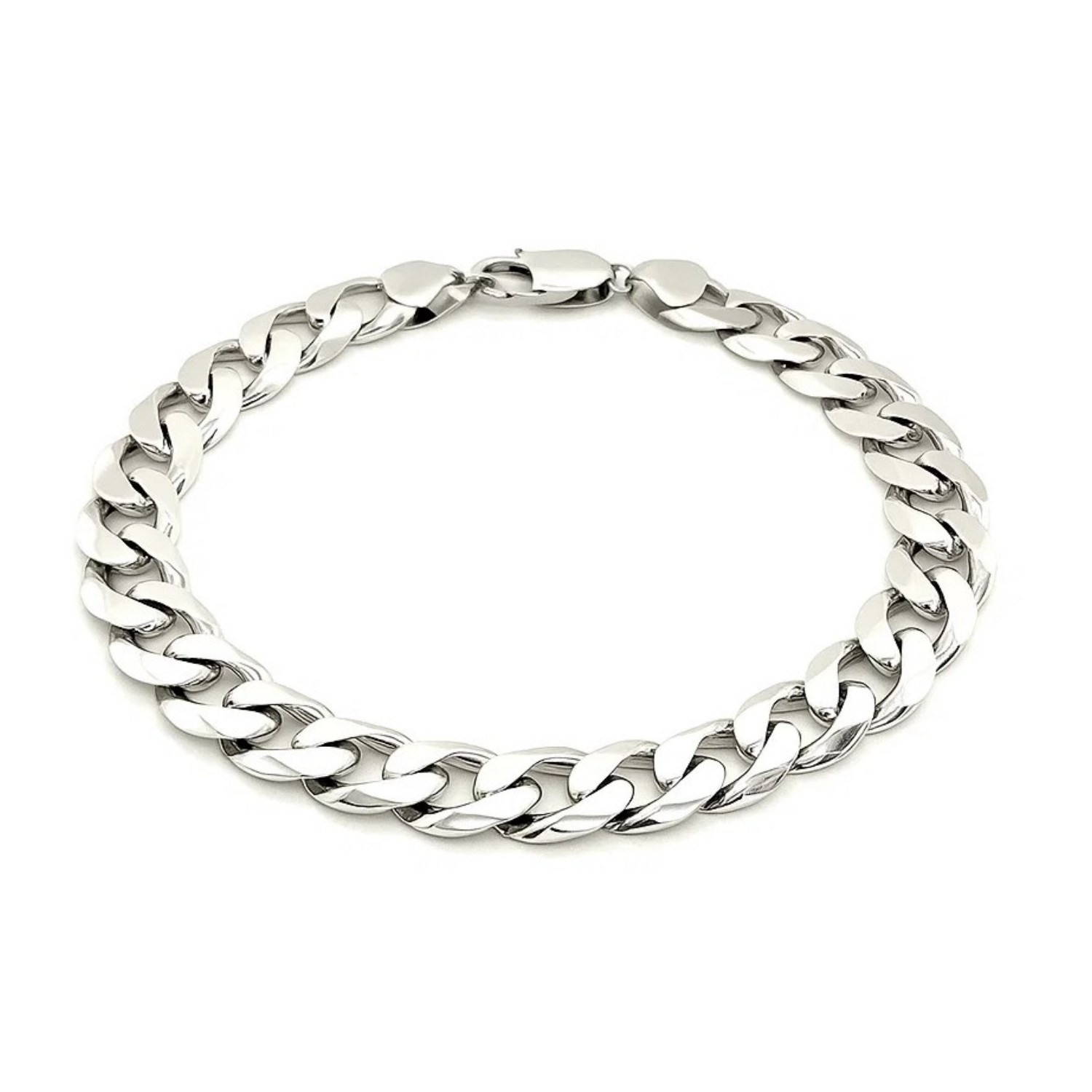 Rhodium Plated Sterling Silver Curb Style Bracelet (11.60 mm) - Image 3