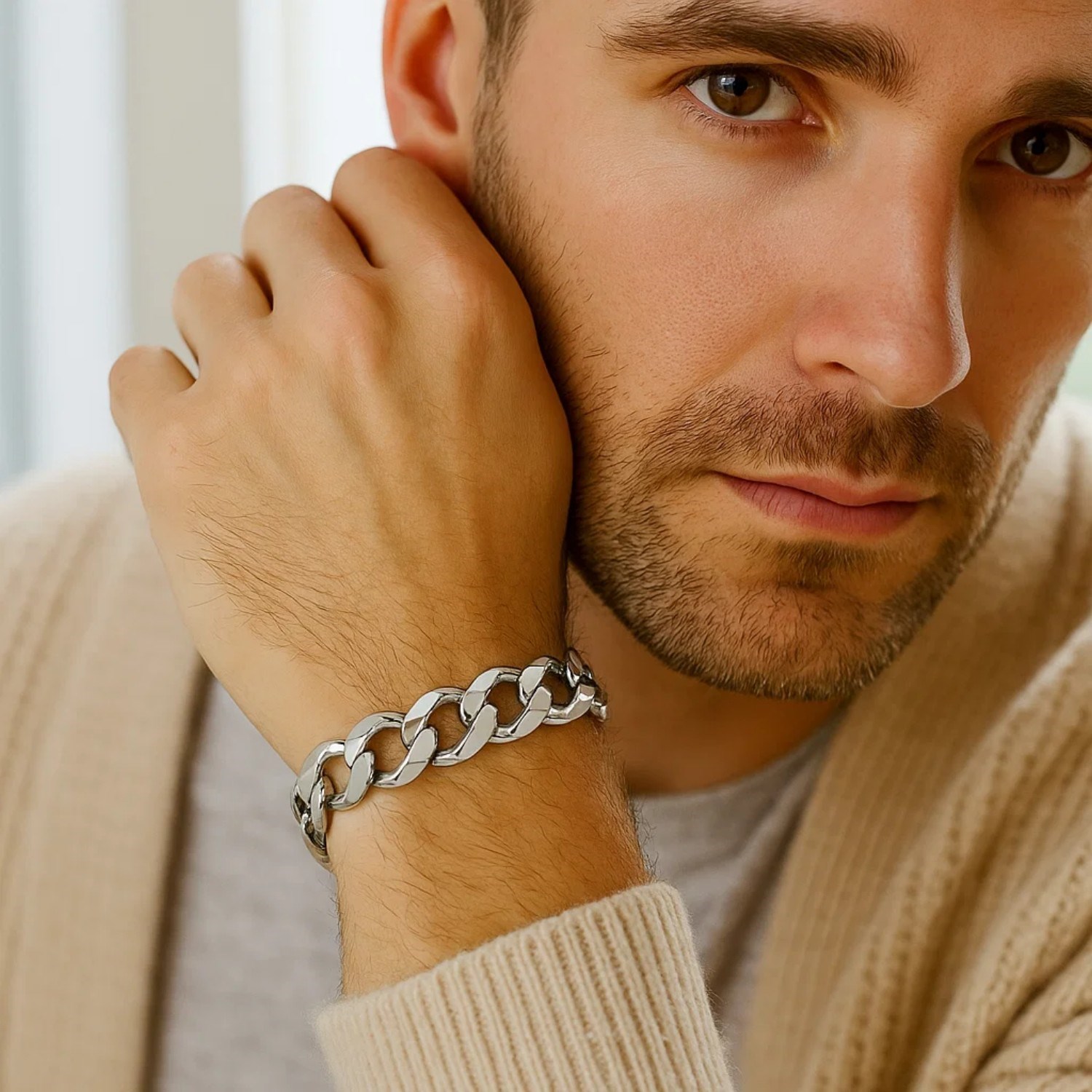 Rhodium Plated Sterling Silver Curb Style Bracelet (11.60 mm) - Image 4