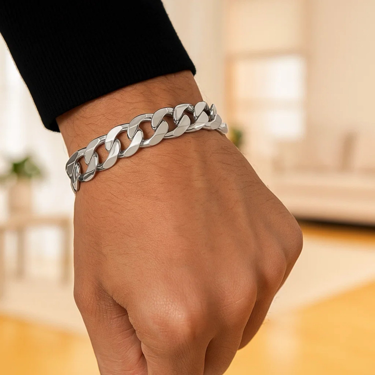 Rhodium Plated Sterling Silver Curb Style Bracelet (11.60 mm) - Image 5