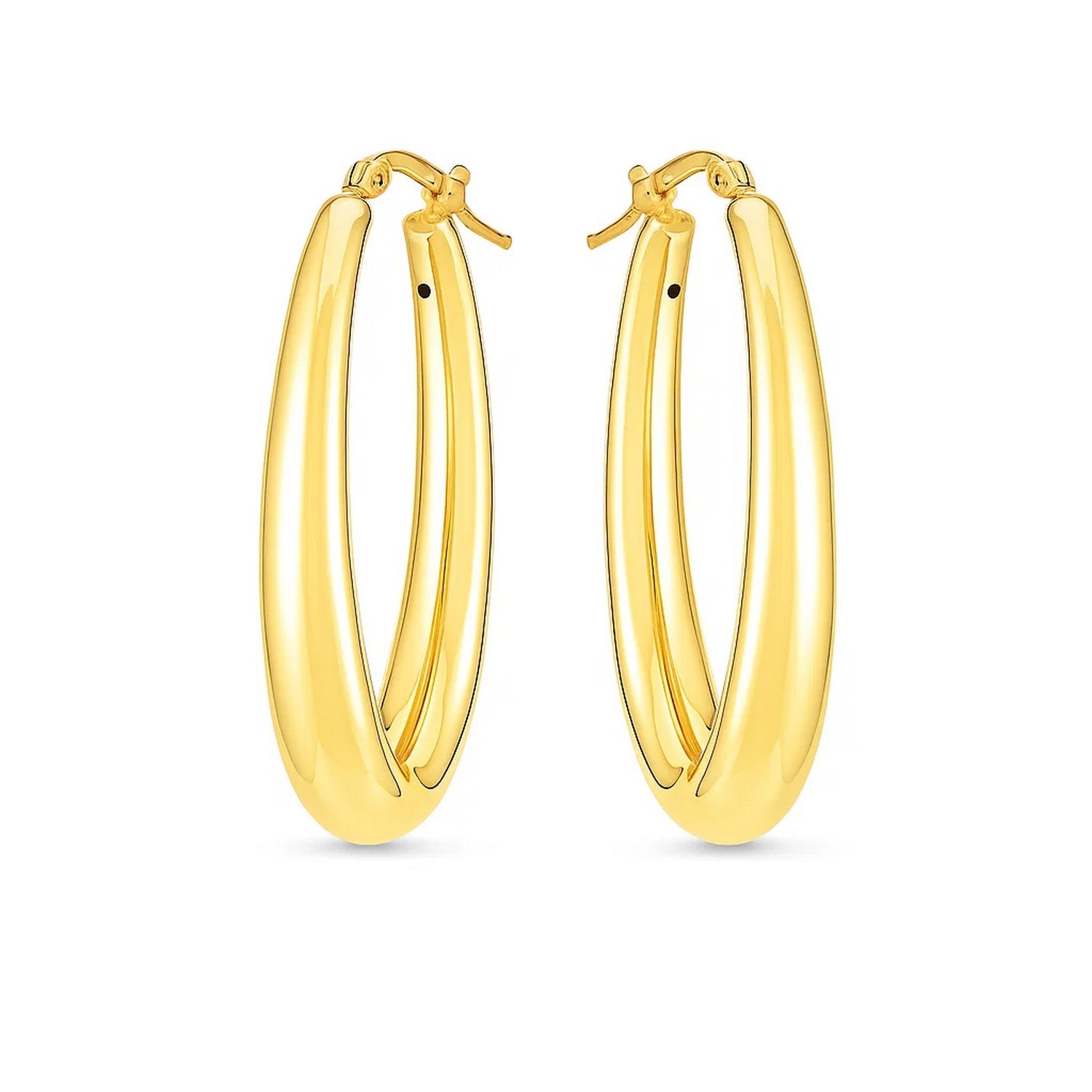 14k Yellow Gold Elongated Oval Hoops - Image 2