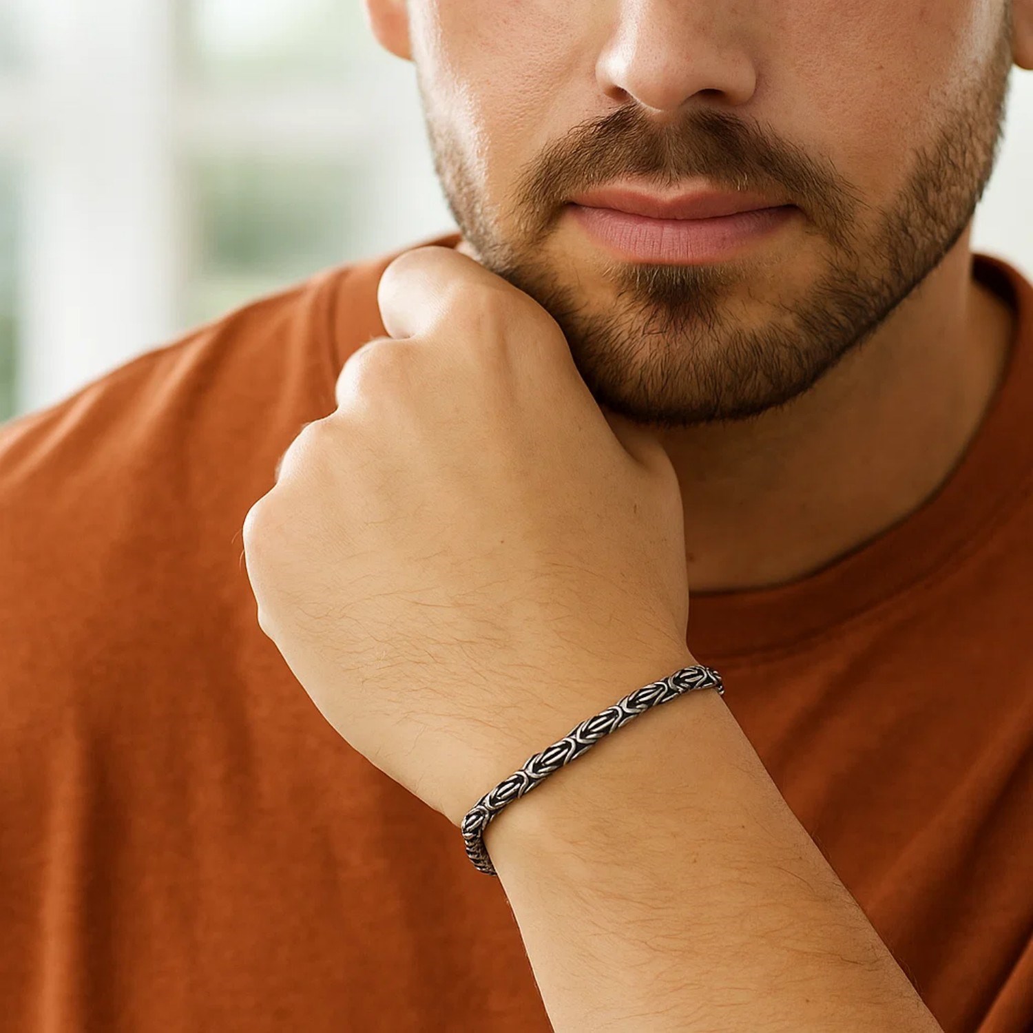 Sterling Silver Gunmetal Finish Byzantine Chain Bracelet (5.00 mm) - Image 3