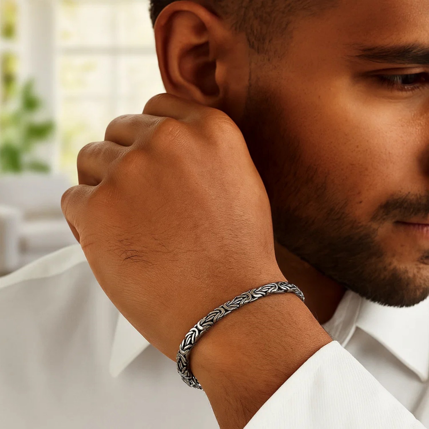 Sterling Silver Gunmetal Finish Byzantine Chain Bracelet (5.00 mm) - Image 4