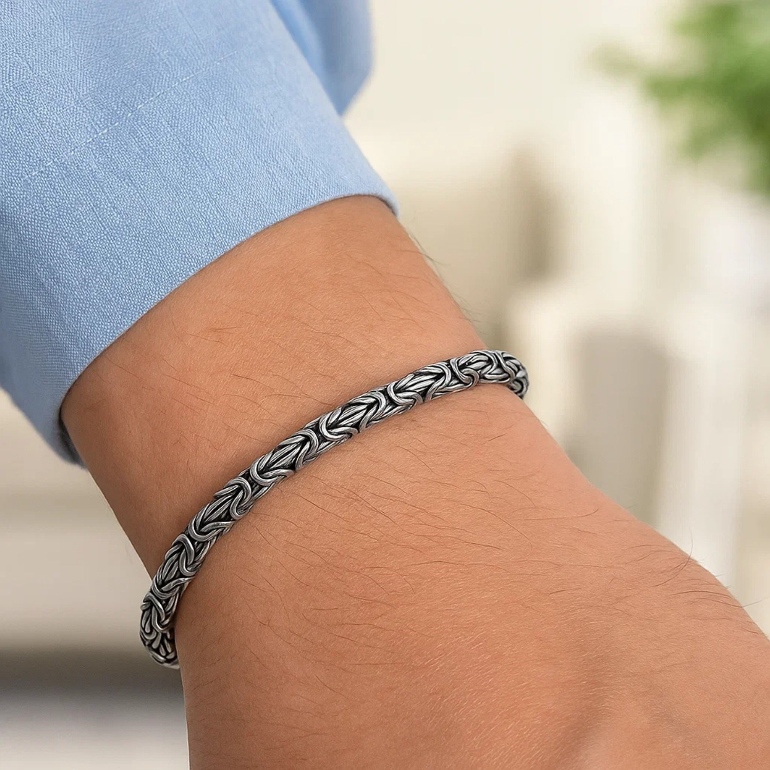 Sterling Silver Gunmetal Finish Byzantine Chain Bracelet (5.00 mm) - Image 5