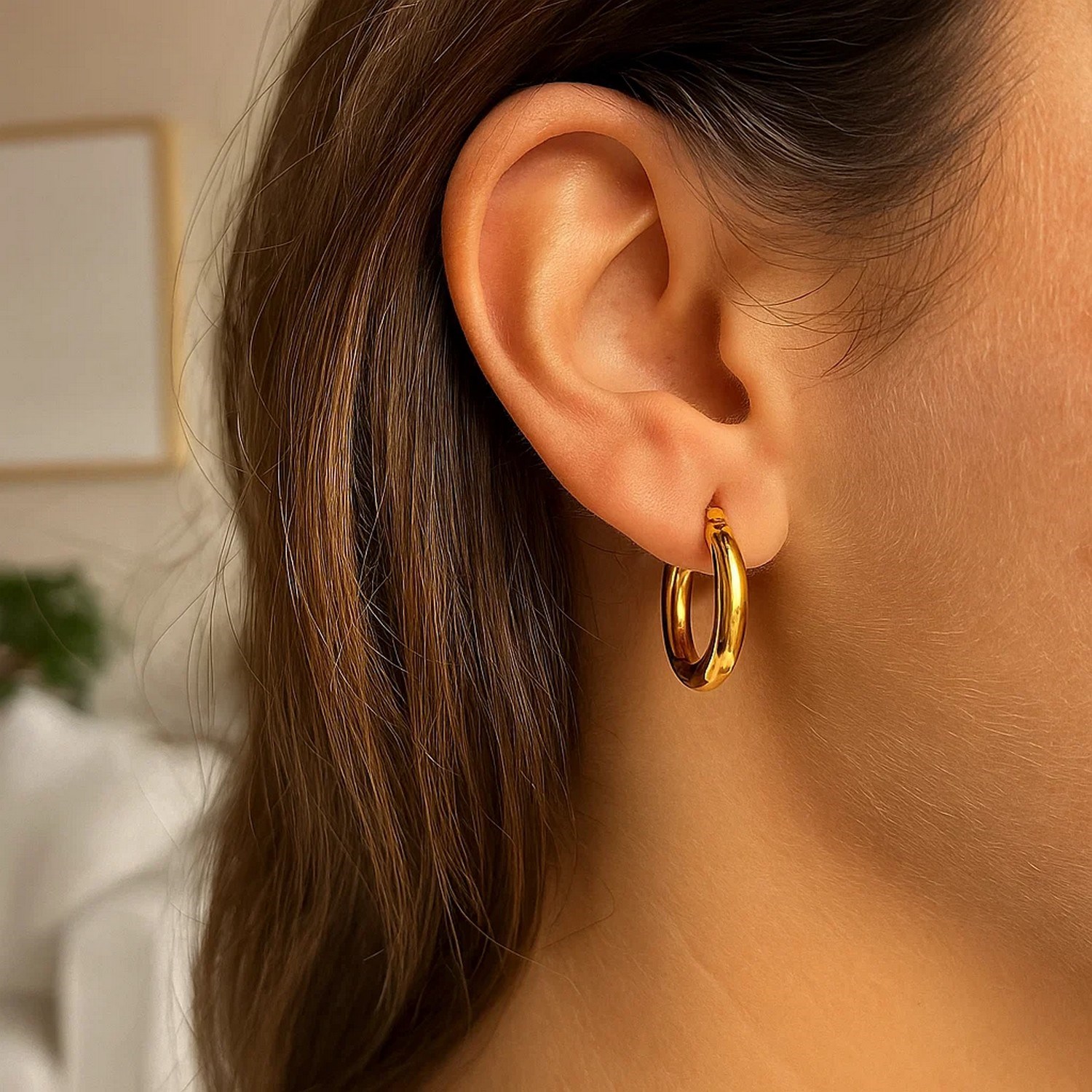 10k Yellow Gold Polished Hoop Earrings (3x15mm) - Image 2