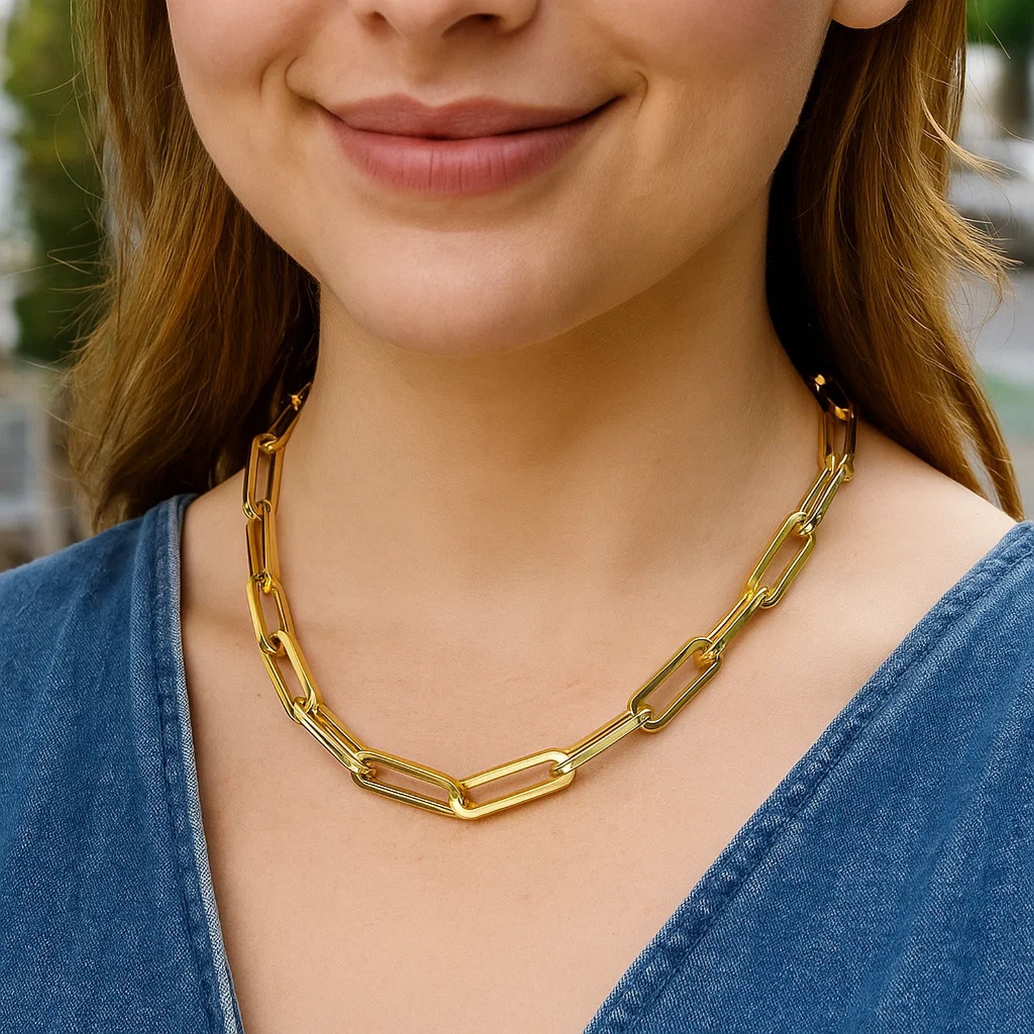 14k Yellow Gold Extra Wide Paperclip Chain Necklace - Image 10