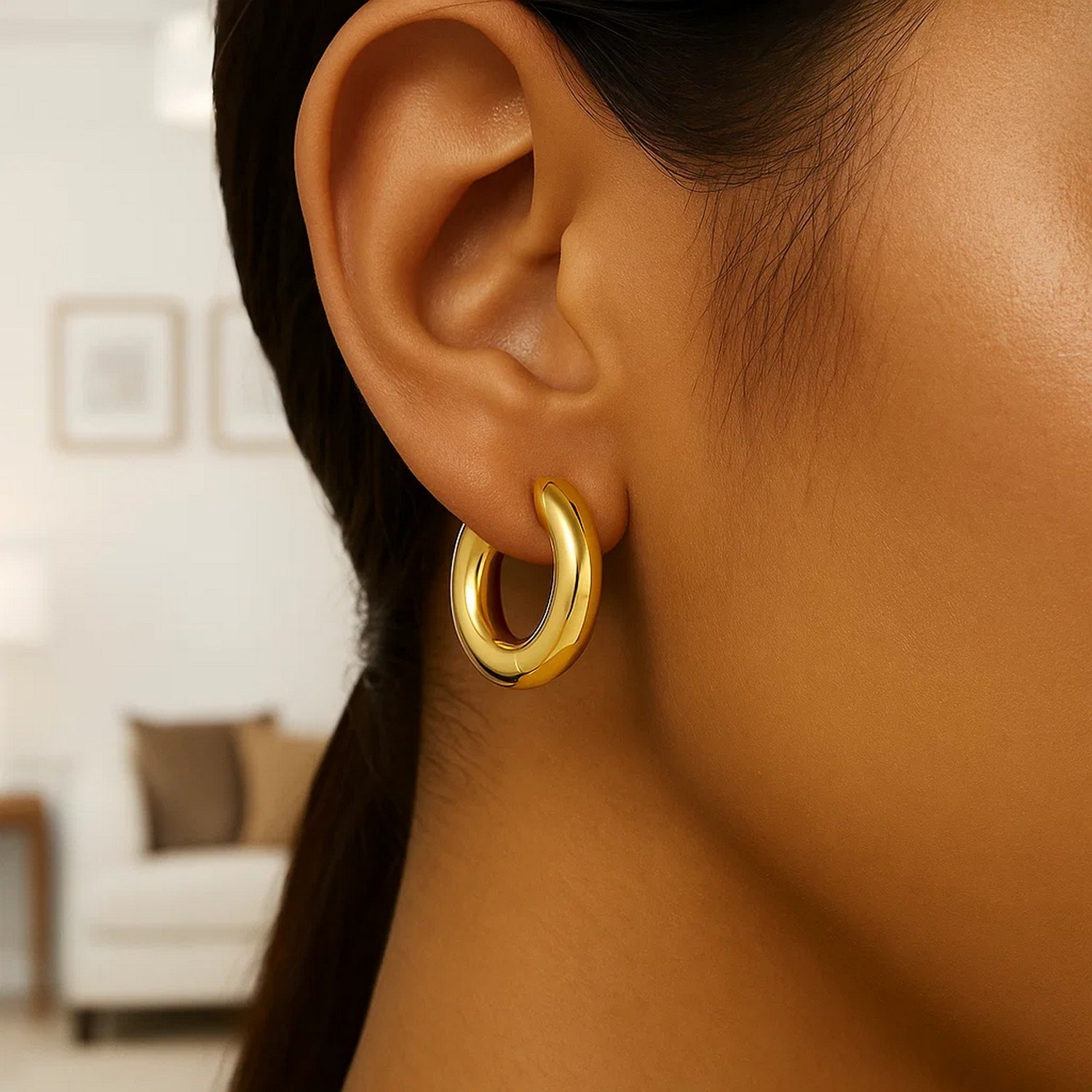 Large Round Electroform Hoop Earrings in 14K Yellow Gold - Image 3