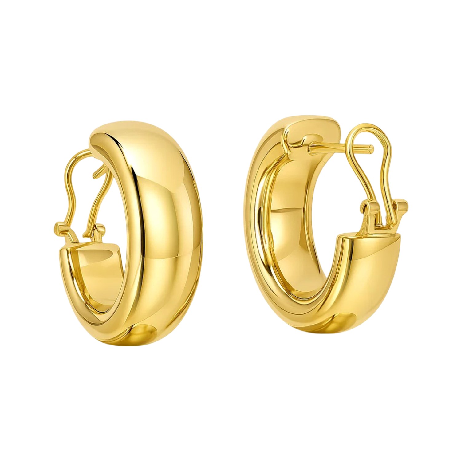 14k Yellow Gold Large Omega C Hoops - Image 2