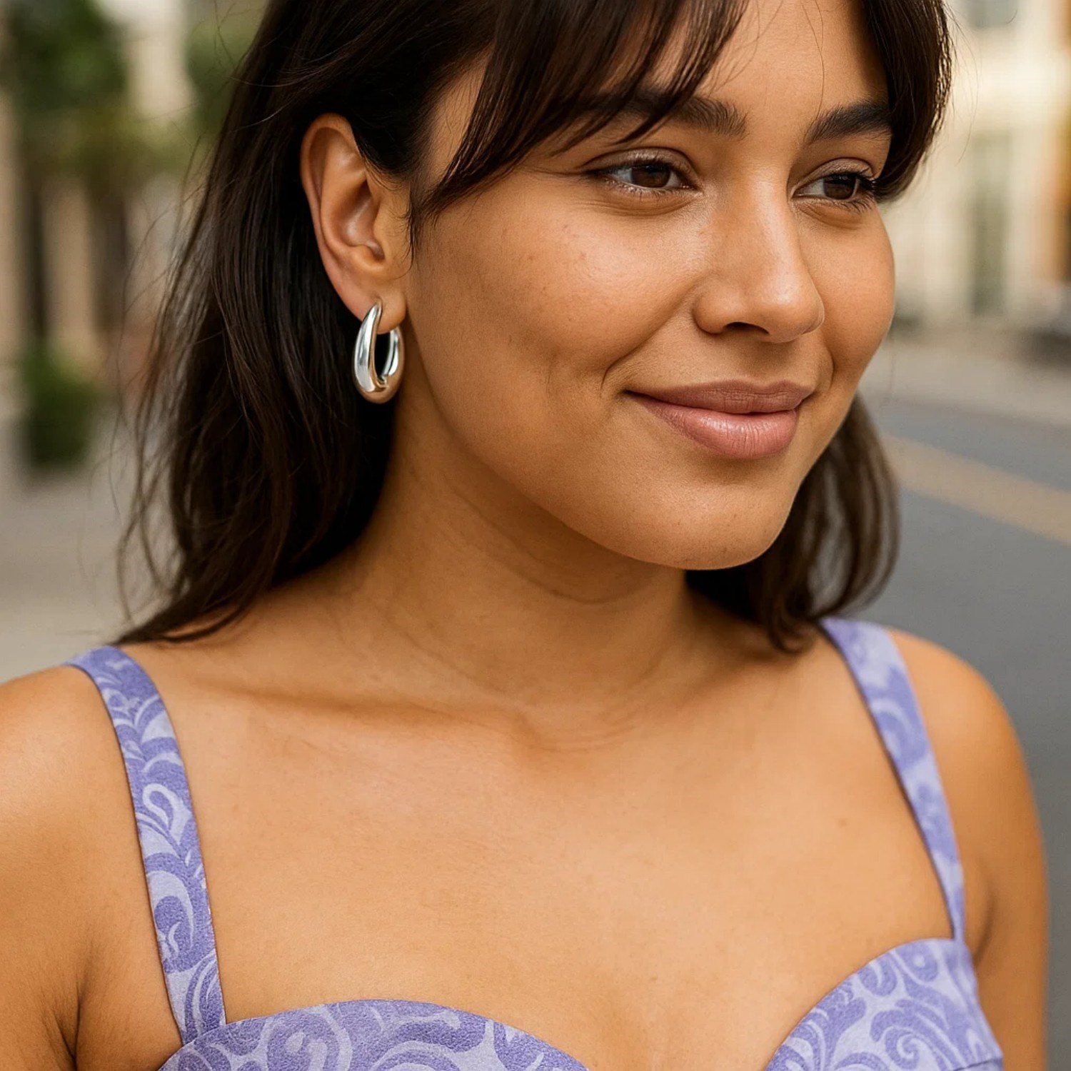 Sterling Silver Medium Graduated Hoop Earrings - Image 2