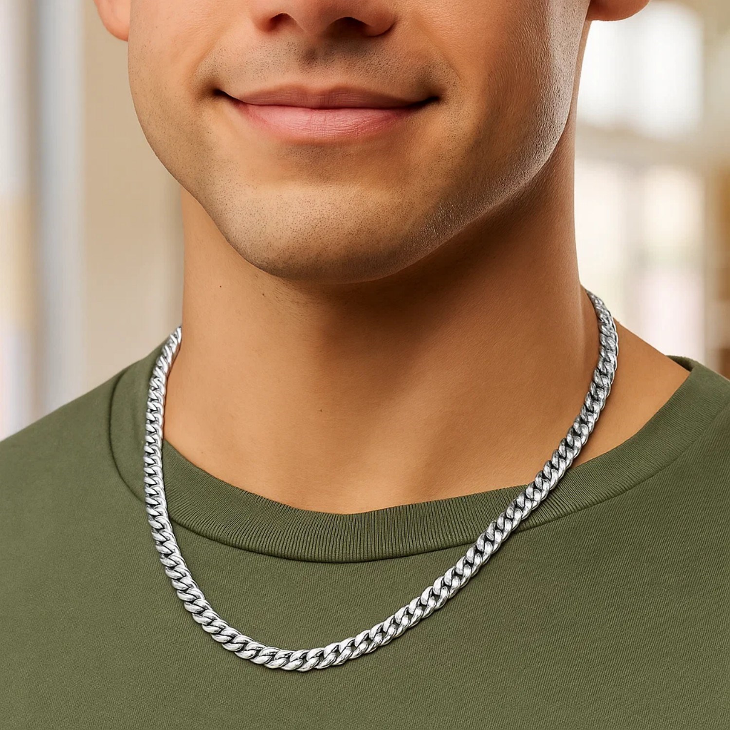 Sterling Silver Rhodium Plated Vintage Puffed Miami Cuban Chain (5.30 mm) - Image 5