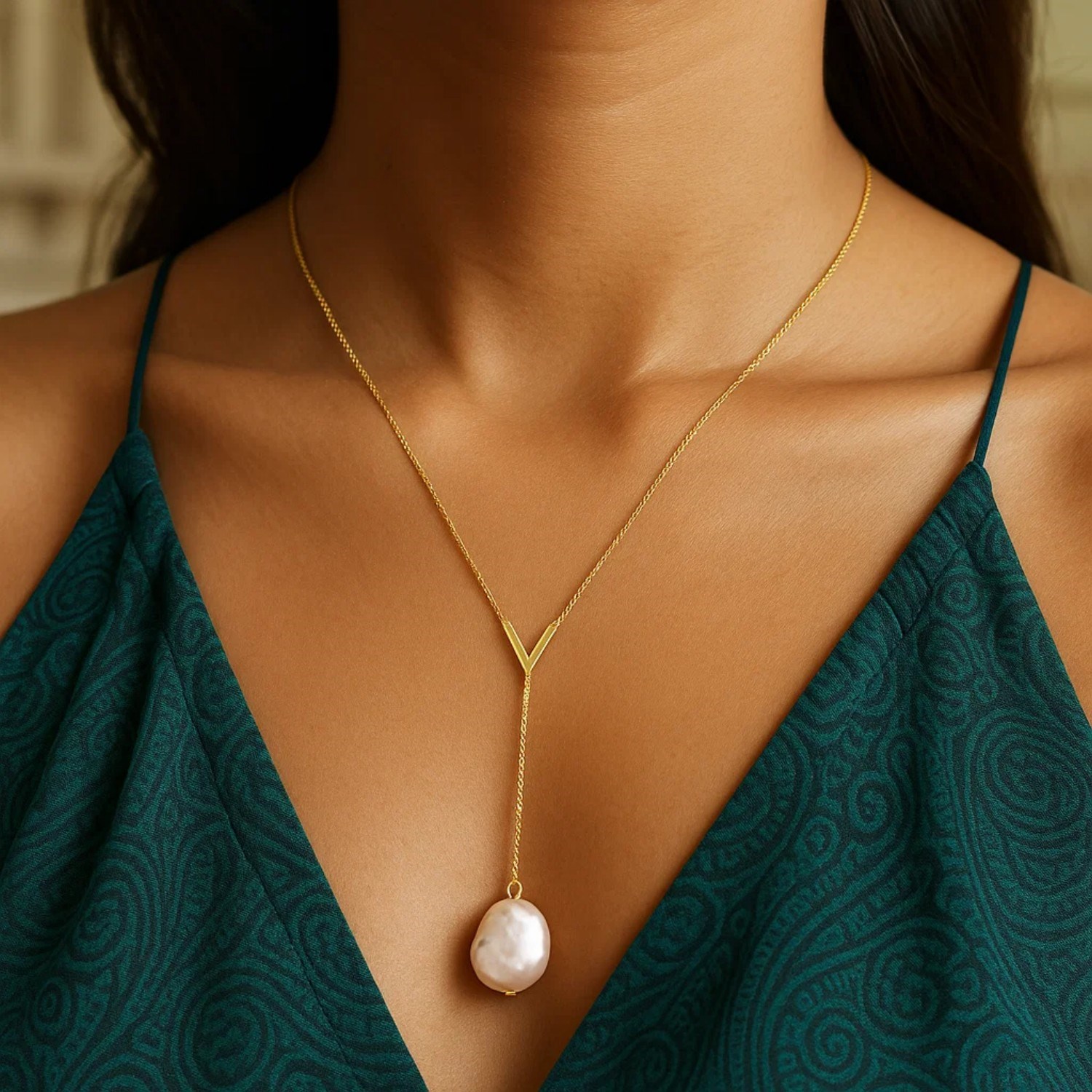 14k Yellow Gold Tesoro Pearl Lariat Necklace - Image 7