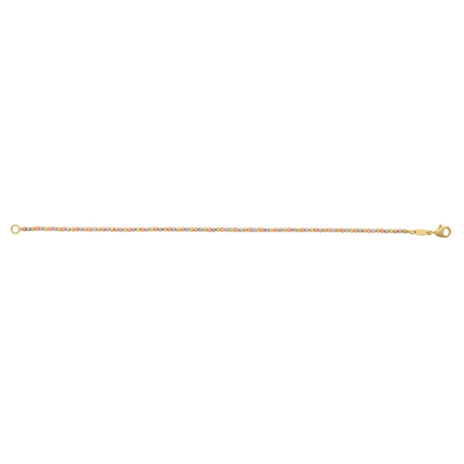 10K Yellow Gold Tricolor Diamond Cut Bead Bracelet - Image 2