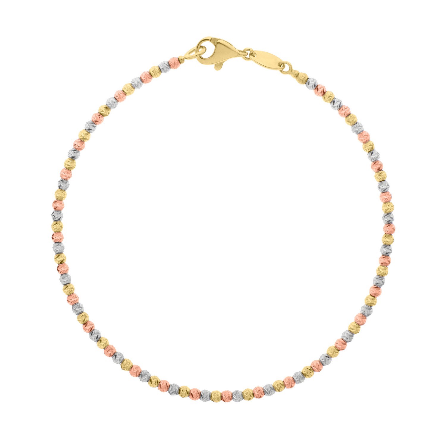 10K Yellow Gold Tricolor Diamond Cut Bead Bracelet - Image 3